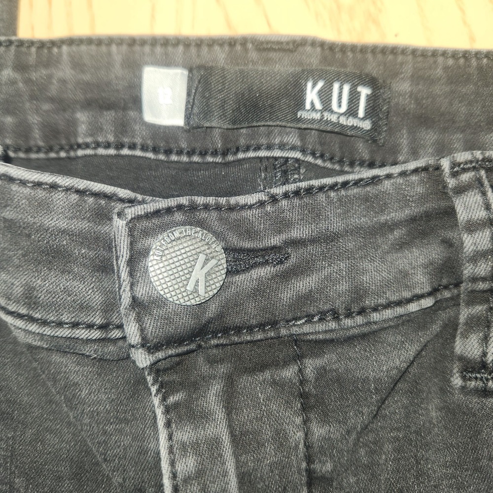 Kut From The Kloth MIA Highrise Skinny Jeans Womens Size 12 Black Tie Dye Patch - Picture 3 of 12